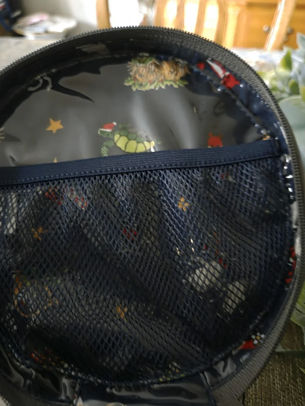 Vera Bradley Gray Penguin Round Cosmetic Case